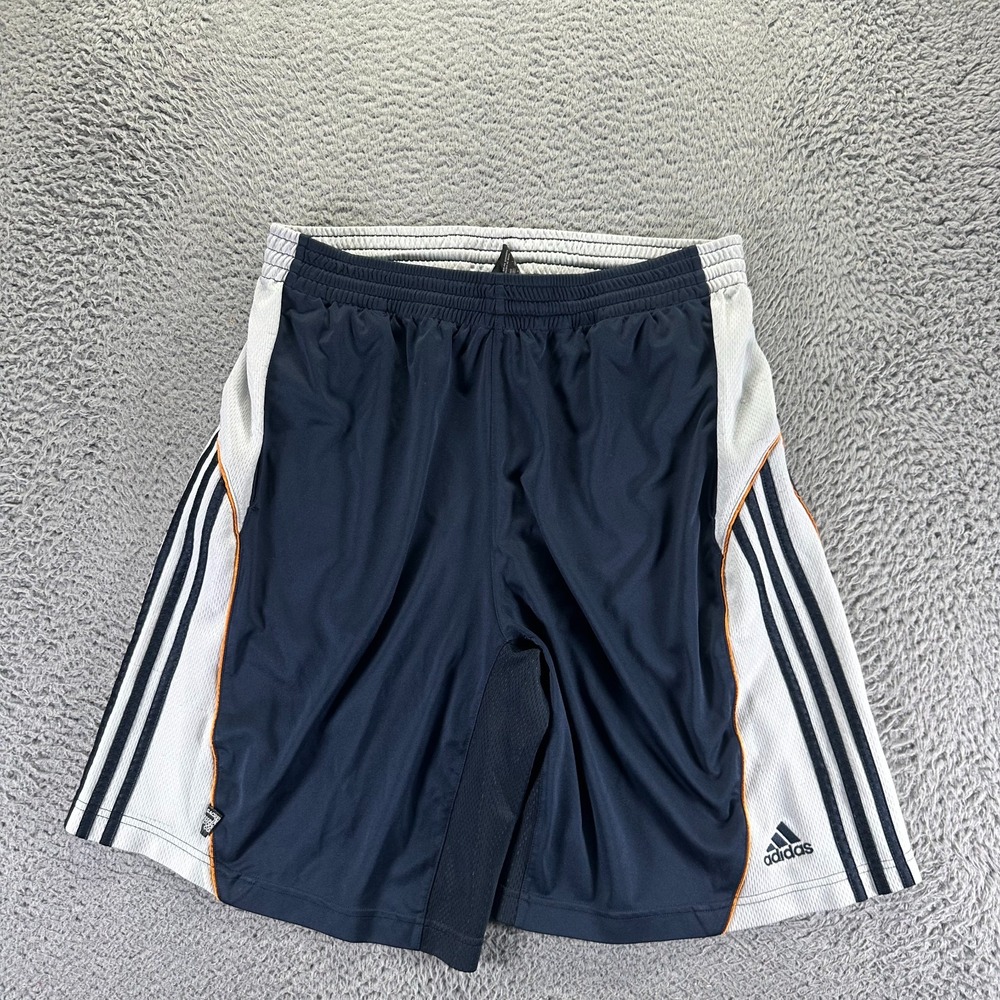 Vintage Adidas Shorts Mens L Blue Polyester Athletic Performance 3 Stripe Summer